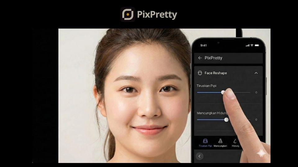 Perbandingan edit wajah manual vs AI PixPretty