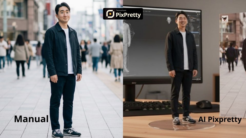 Perbandingan edit kartun manual vs AI PixPretty