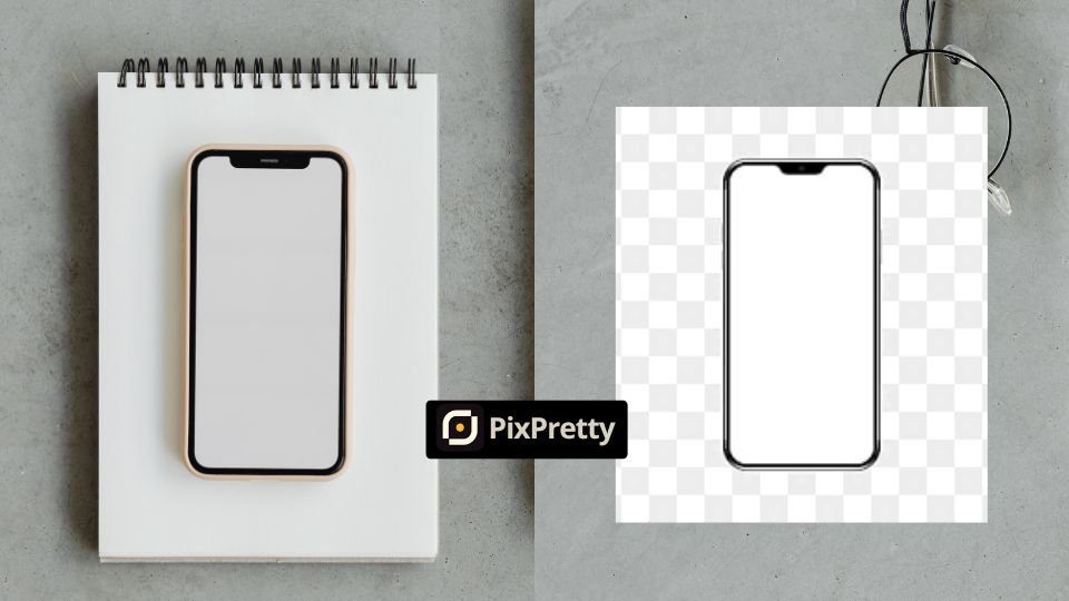 Foto HP bekas diedit hapus background dengan pixpretty ai