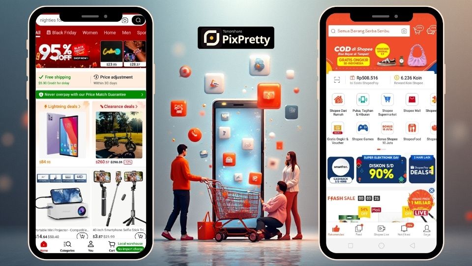 Perbandingan antarmuka Temu dan Shopee