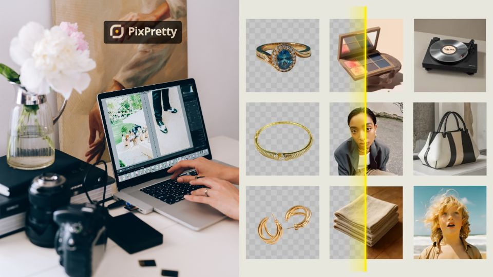 Perbandingan foto produk Shopee sebelum dan sesudah diedit AI