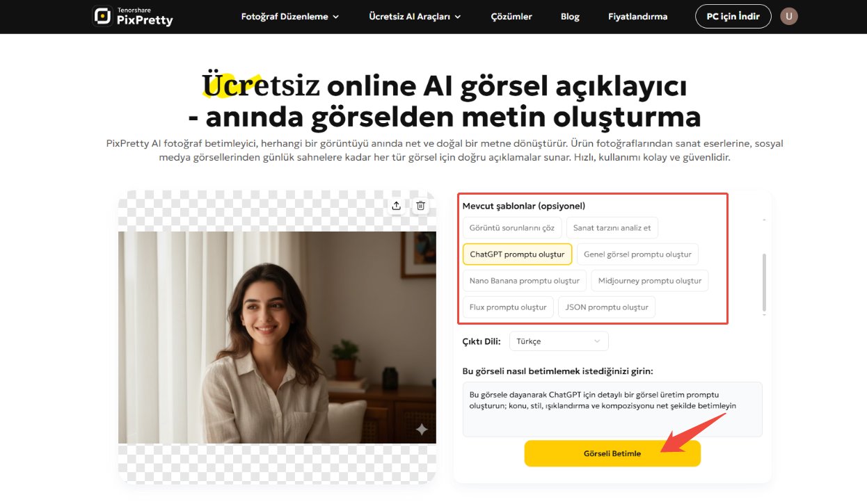 PixPretty yapay zeka görselden prompt oluşturucu