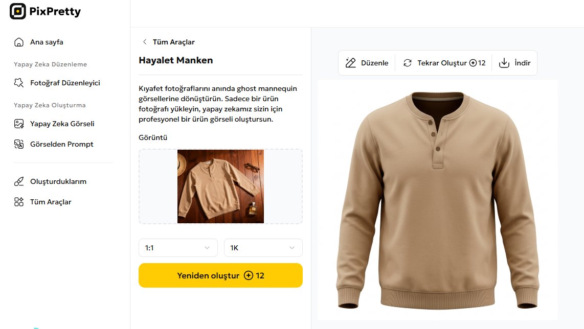 pixpretty ile hayalet manken fotoğraf oluşturma