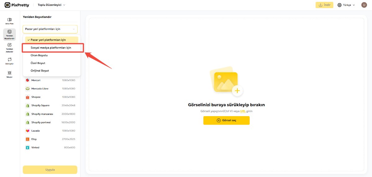 Instagram'a uygun boyutu seç