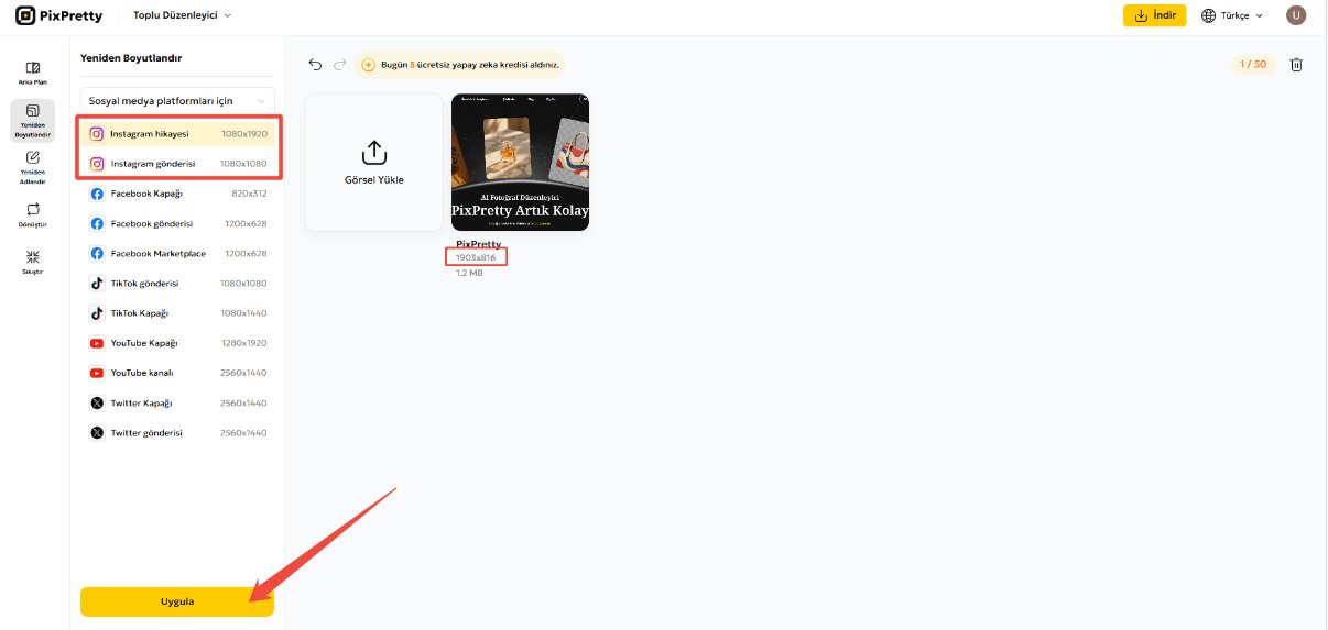 pixpretty ile fotoğrafları instagram boyutuna getirme