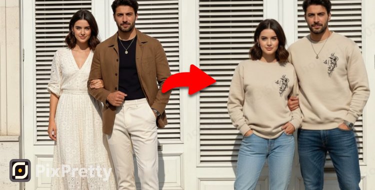 pixpretty ile fotoğrafta sevgili kıyafet moda değiştirme