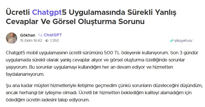 Forumda kullanıcı geri bildirimleri