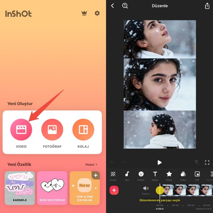 InShot Yeni Bir Projeye Başlamak ve Medya Yönetimi