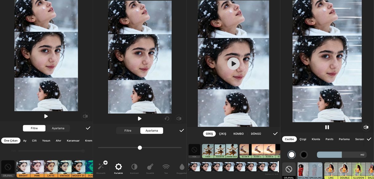 InShot Filtreler, Efektler ve Geçişler Uygulama
