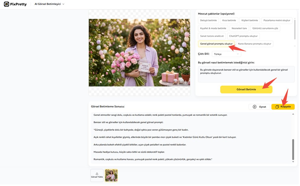 pixpretty görselden prompt'u oluşturma
