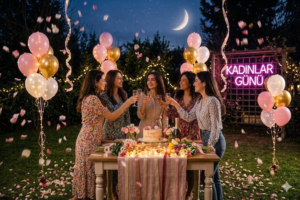 Gece açık hava sahnesinde kadın kutlaması