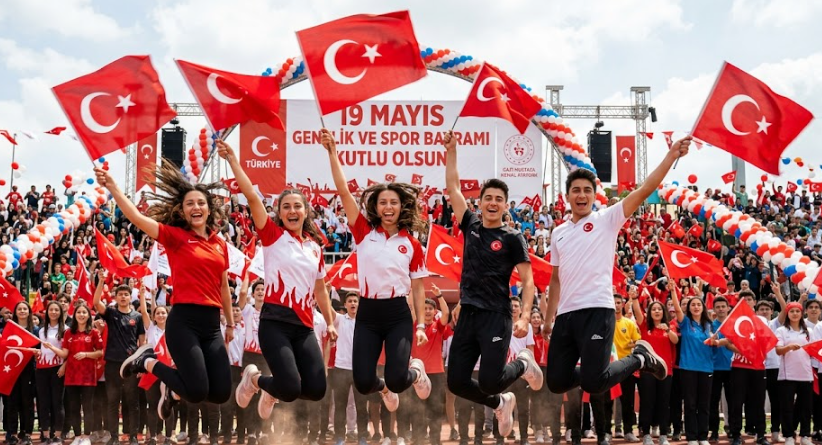 zıplayan gençler bayrak