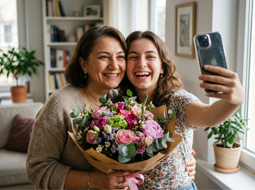 çiçekli selfie