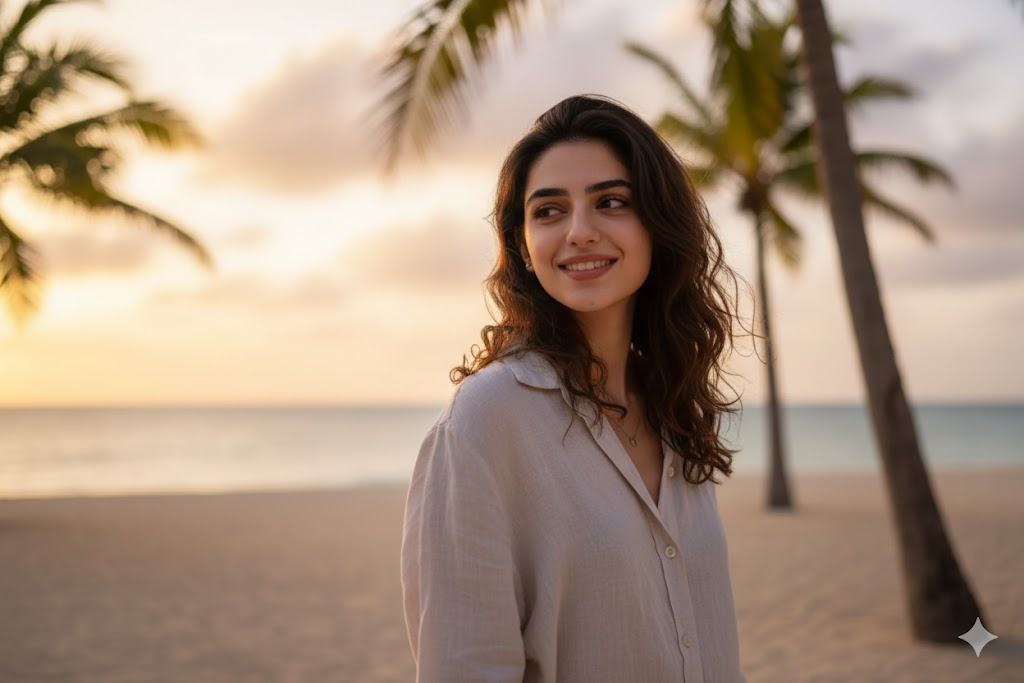 chatgpt portre fotoğraf promptları tropikal sahil altın saat portre