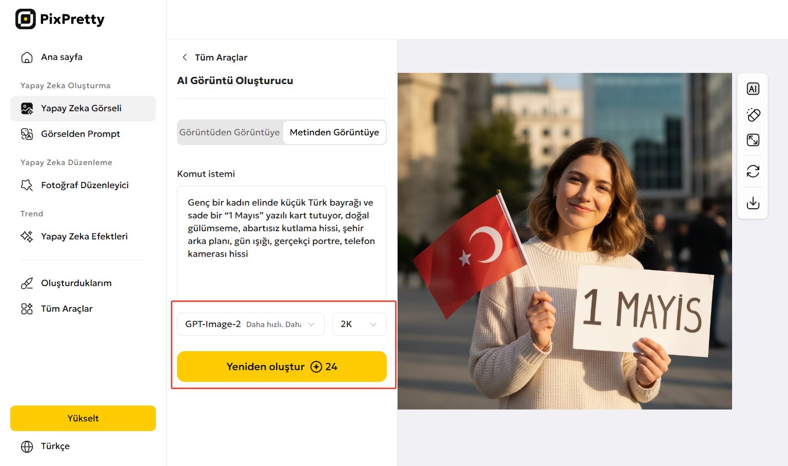 pixpretty ile 1 mayıs fotoğraf oluşturma