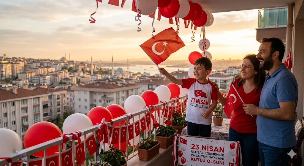 23 Nisan balkon kutlama çocuk prompt