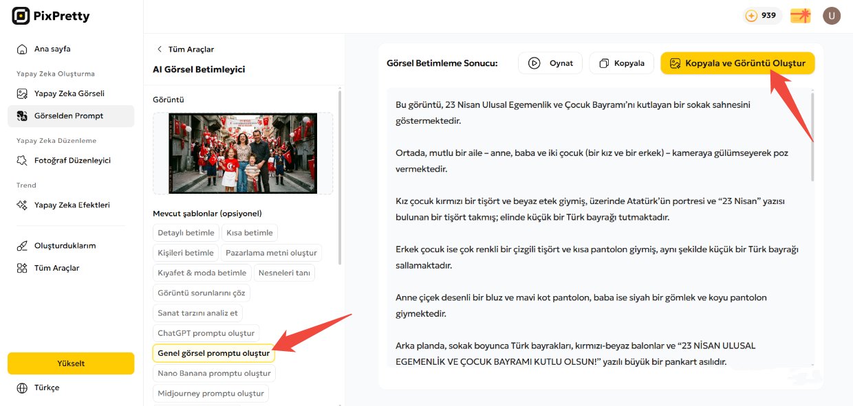 pixpretty 23 nisan fotoğraftan prompt oluşturma