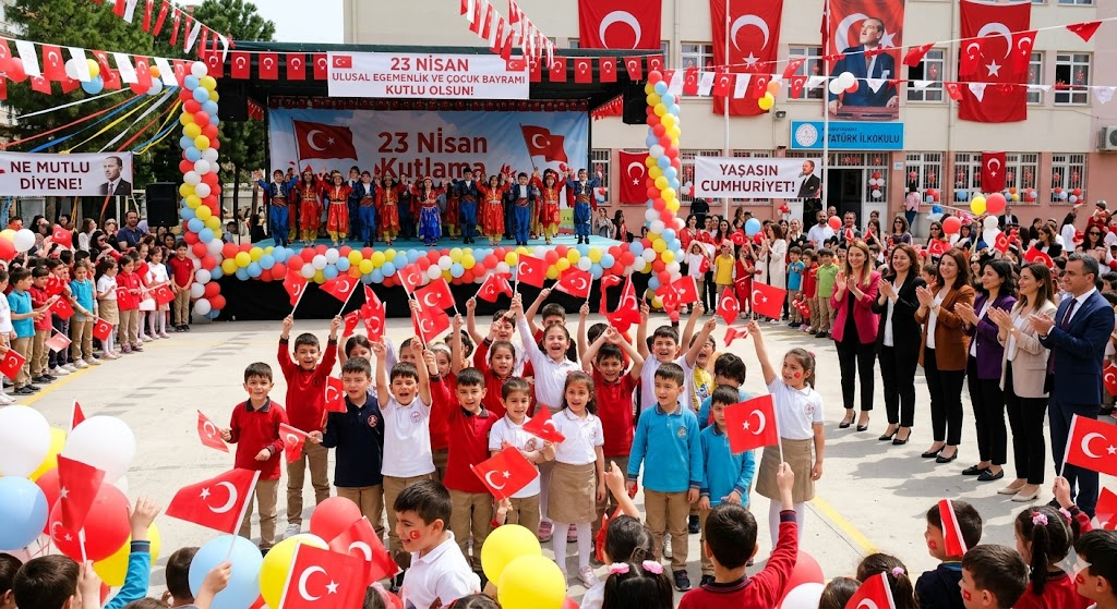 23 Nisan okul bahçesi çocuklar prompt