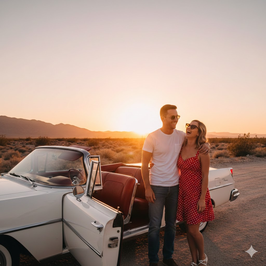 Vintage araba yolculuğu