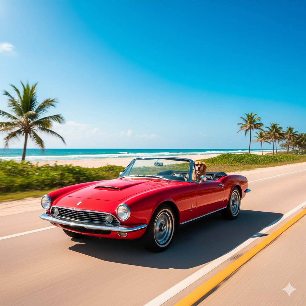 Güneşli plaj yolu araba