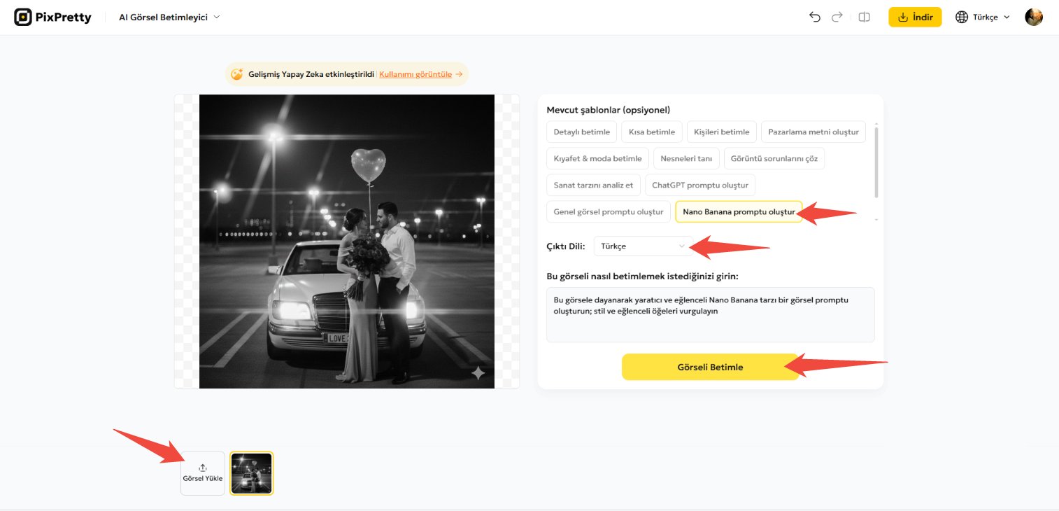 pixpretty ile gemini araba fotoğraf promptlarını oluşturma