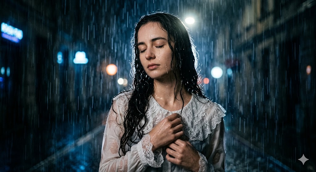 yağmur kadın sinematik prompt