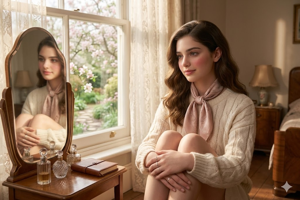 Kazak ve pembe fularlı genç kız