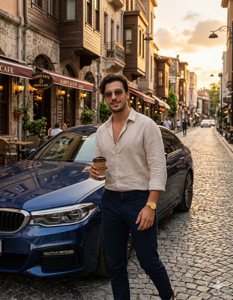 İstanbul sokaklarında lüks BMW ve erkek