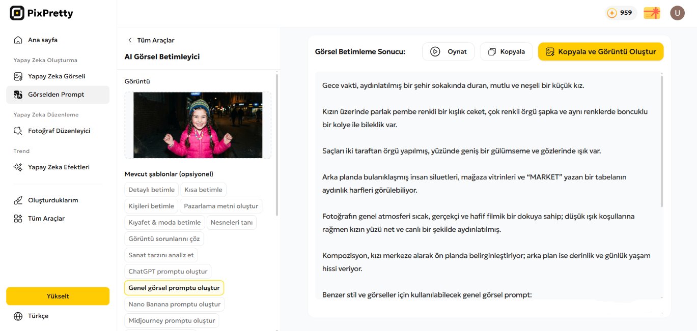 pixpretty ile çocuk fotoğraftan prompt oluşturma