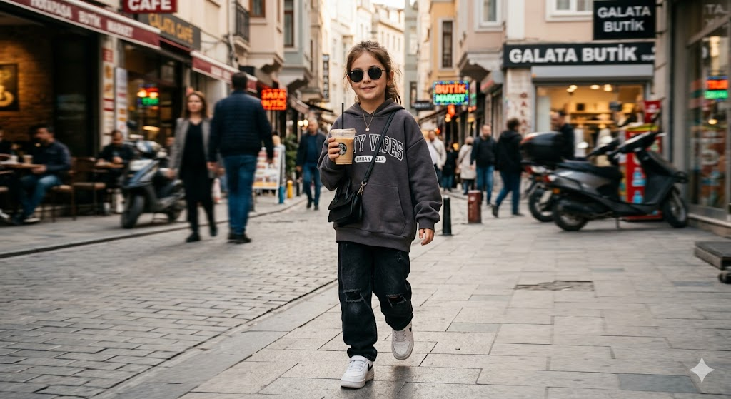 Sokakta yürüyen cool çocuk stil