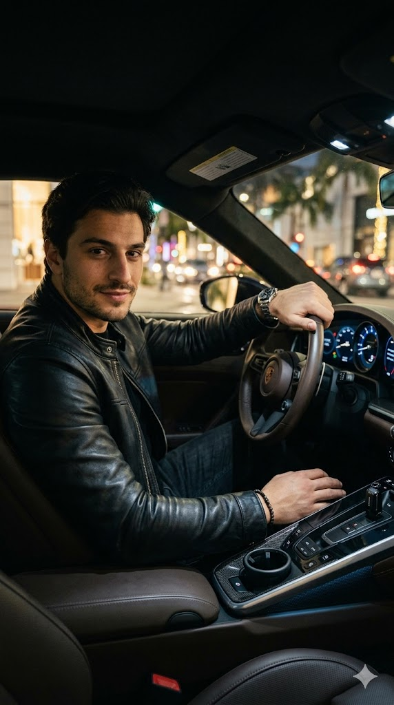AI genç erkek spor araç içi portre
