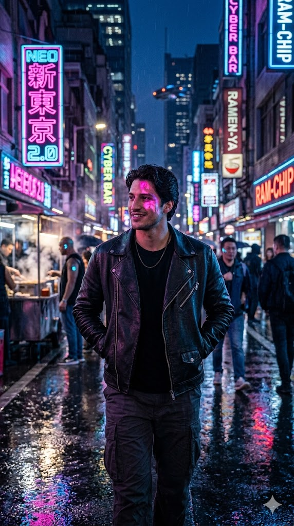 AI neon cyberpunk erkek fotoğraf