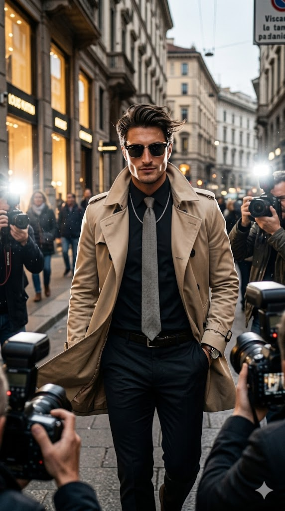 AI erkek model şehir sokağı moda portre