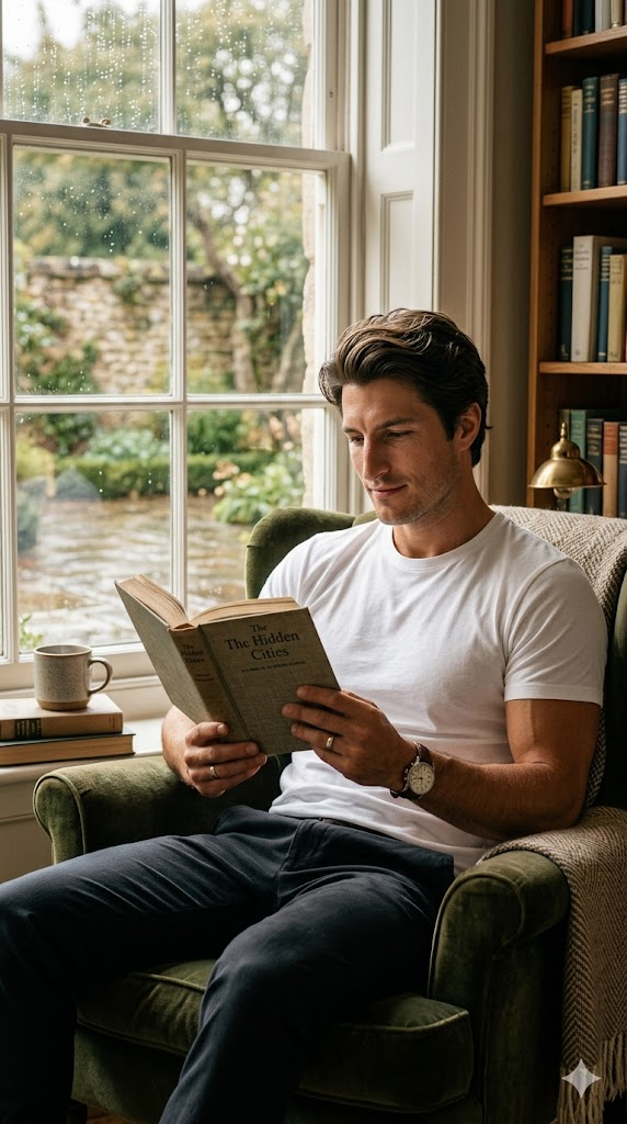 AI erkek pencere yanında kitap okuyor