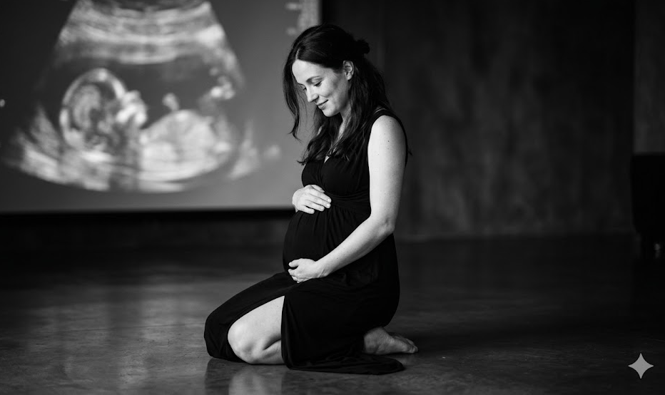 Siyah beyaz sanatsal hamile portresi