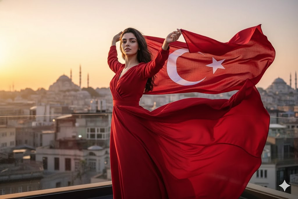 gemini ile türk bayrağı fotoğraf yapma promptları istanbul gün batımı sinematik portre