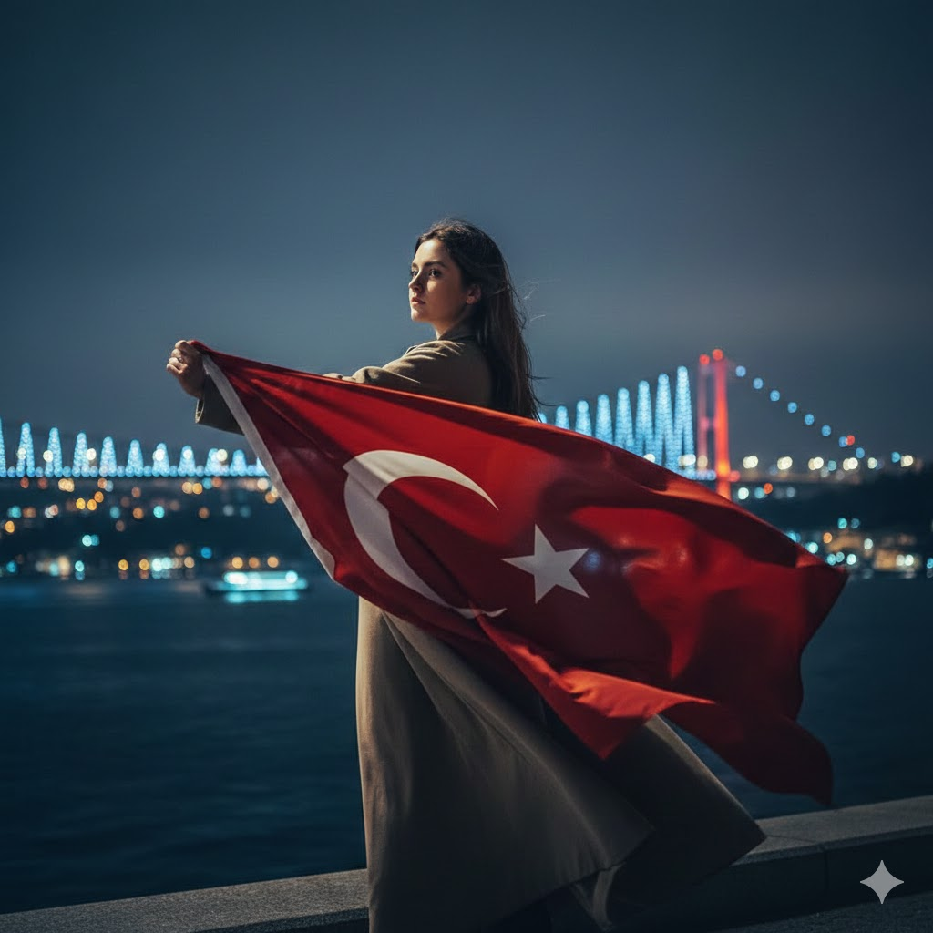 gemini ile türk bayrağı fotoğraf yapma promptları boğaziçi köprüsü gece büyük bayrak