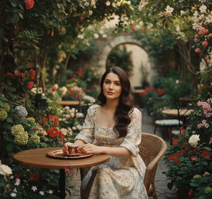 gemini kahve içerken resim yapma bahçe kafe doğal ışık