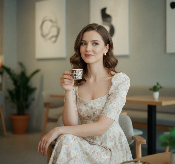 gemini kahve içerken resim yapma modern butik kafe stili