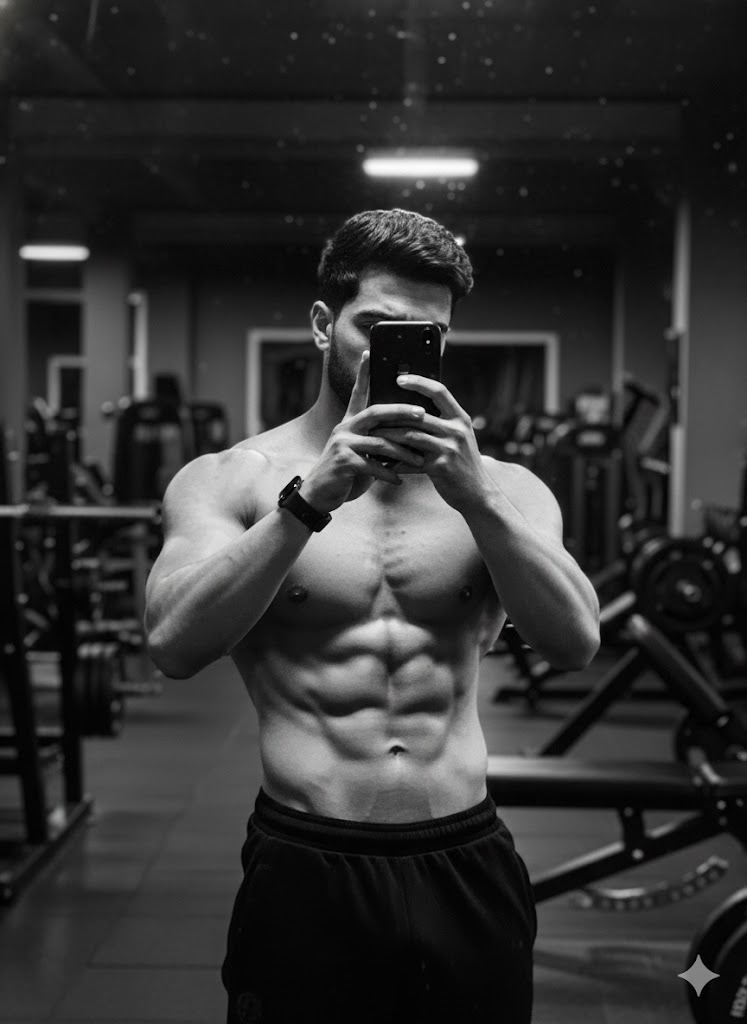 Gemini karın kası fotoğraf yapma promptları ile spor salonu selfie vücut geliştirme