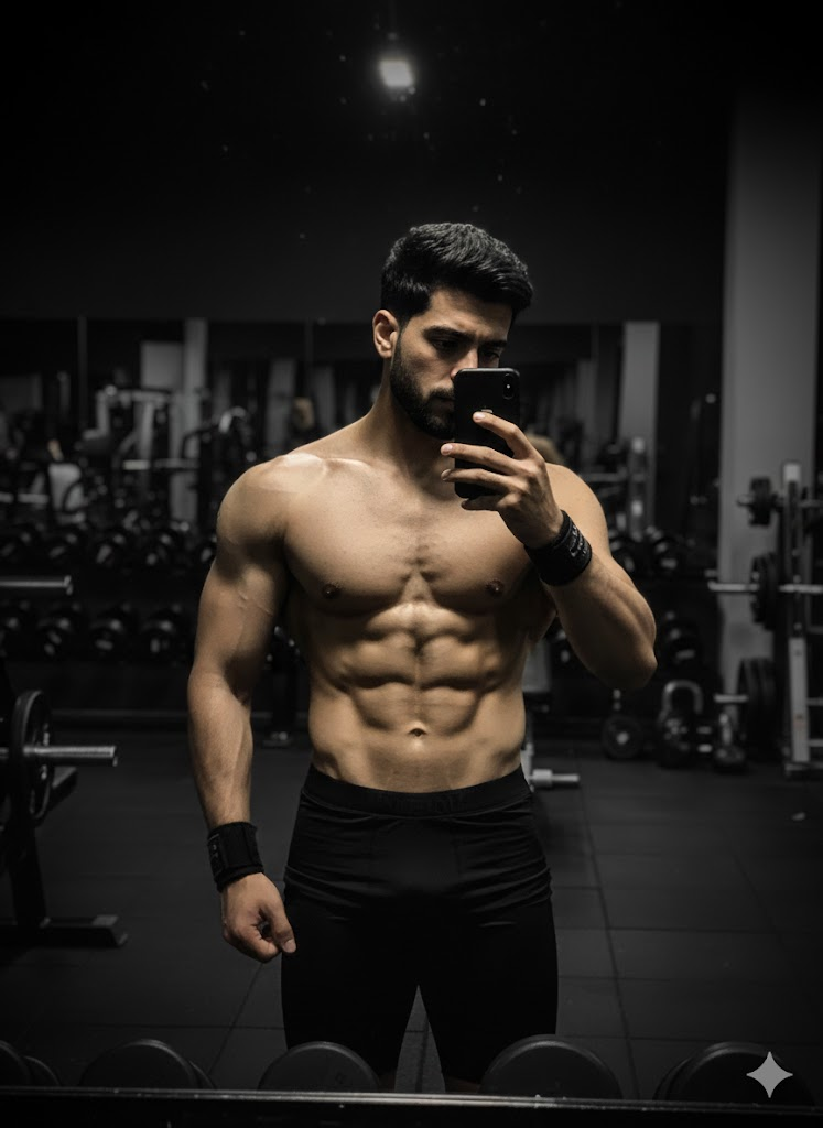 Gemini karın kası fotoğraf yapma promptları ile spor salonu selfie vücut geliştirme