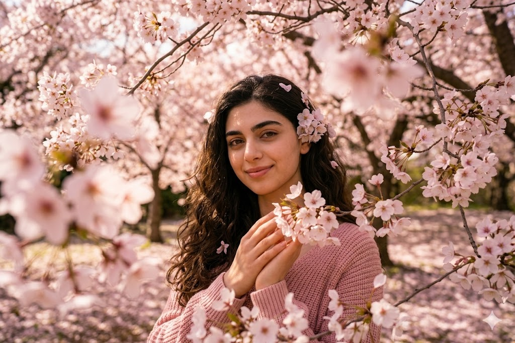 AI sakura bahçe portre