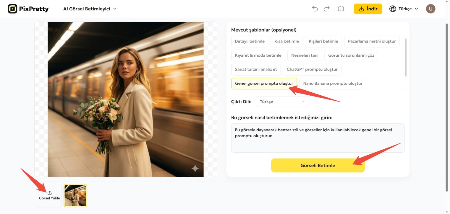 pixpretty metro önünde fotoğraftan prompt oluşturma