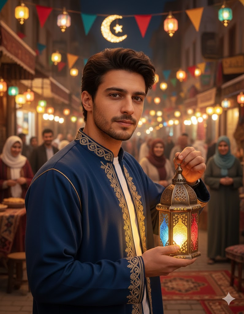 أوامر إنشاء صور رمضان في Gemini - صورة نصفية مع وجه مرجعي