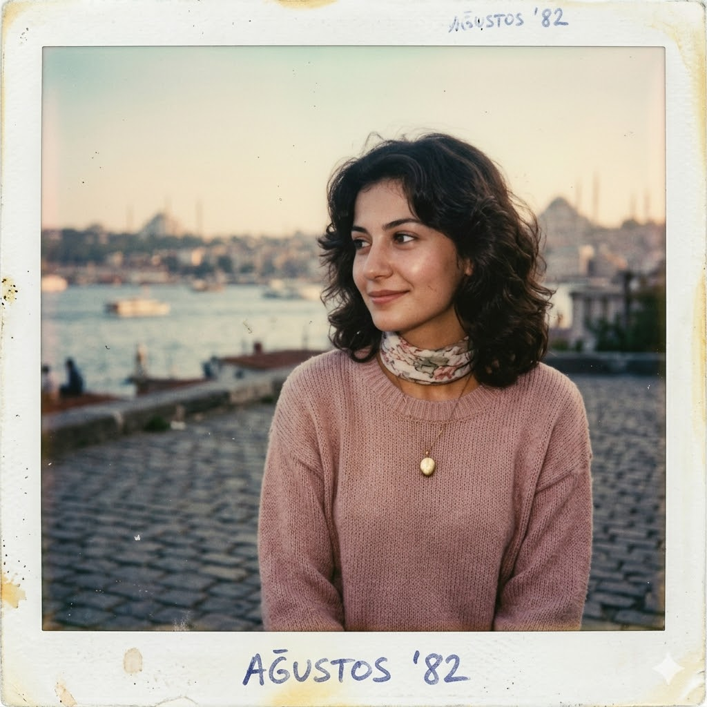 Polaroid çerçeveli kadın portresi