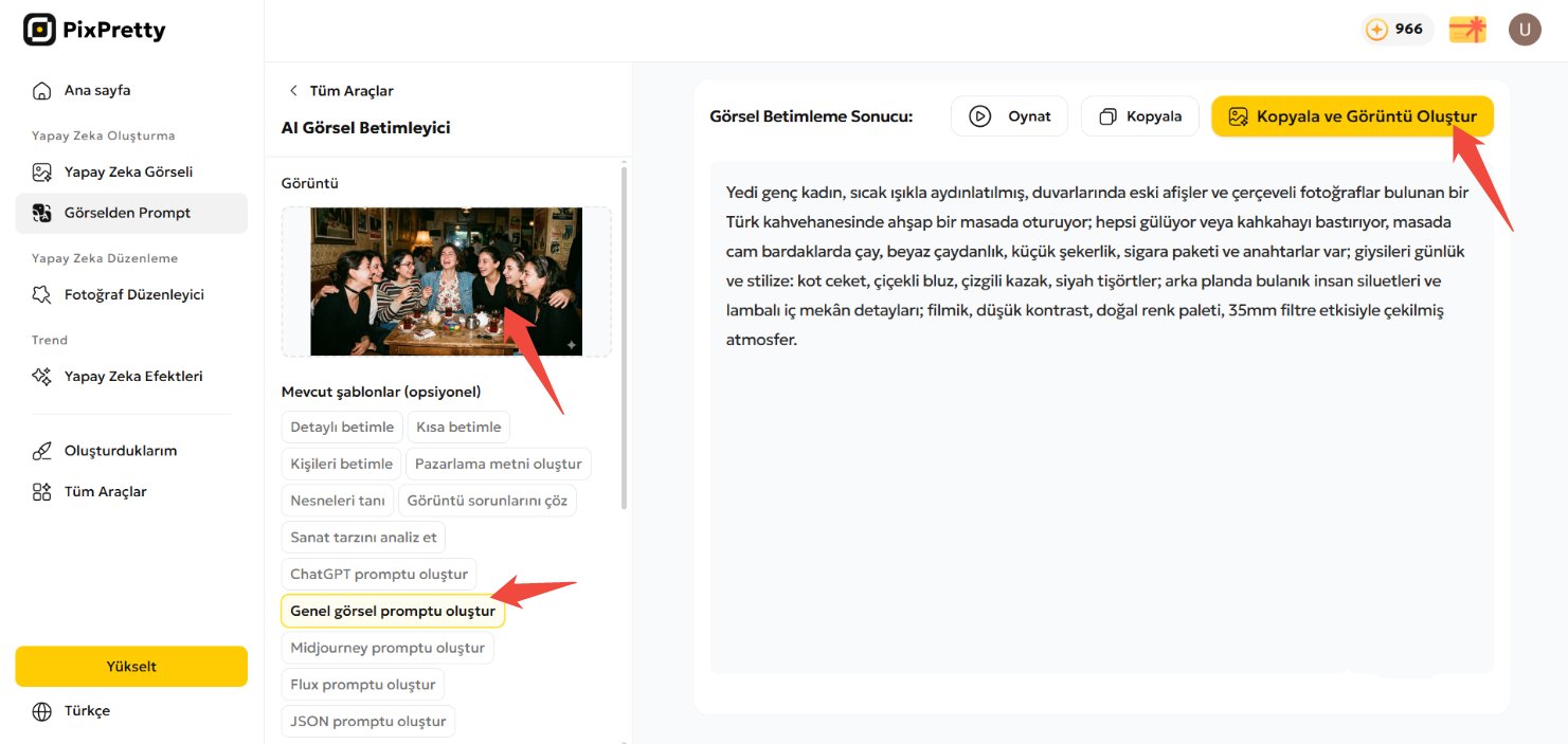 pixpretty retro fotoğraftan prompt oluşturma