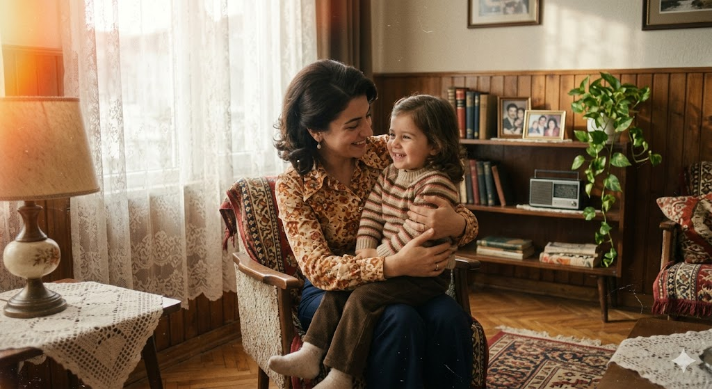 Evde çocuğunu tutan anne sıcak sahne