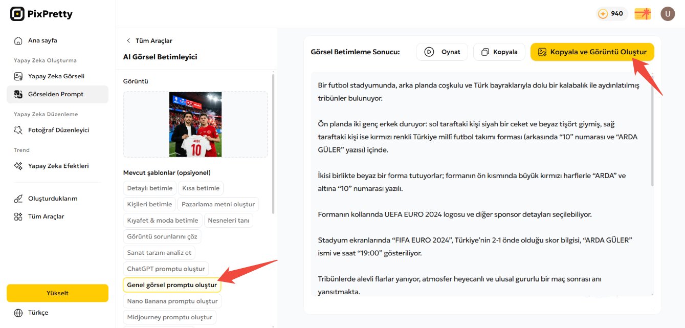 pixpretty görselden prompt oluşturma
