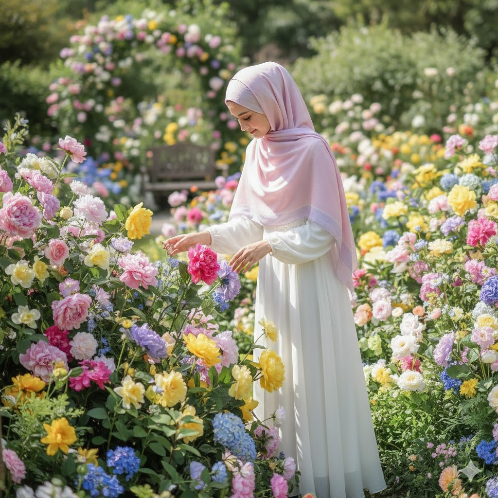 gemini tesettürlü bayan fotograf yapma promptları-Çiçek Bahçesi