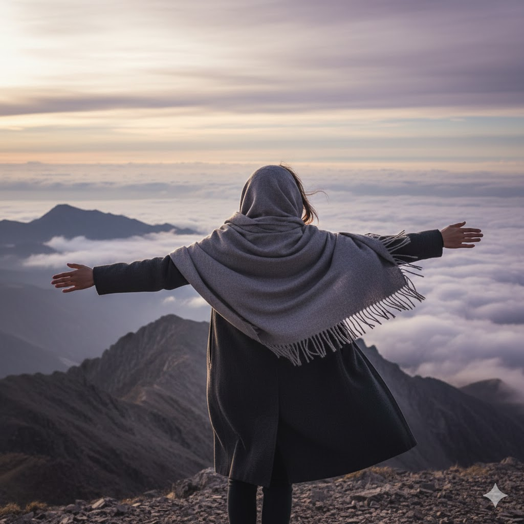 gemini tesettürlü bayan fotograf yapma promptları-Dağ Zirvesi